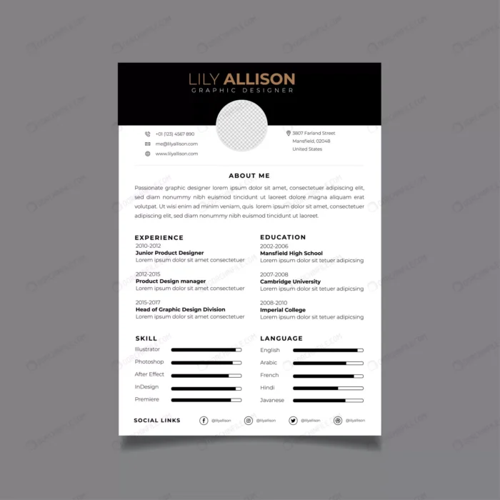 resume design template minimalist cv 5 crc786513ab size1.83mb - title:قالب رزومه کاری سفید و مشکی - اورچین فایل - format:EPS - وکتور - sku:crc786513ab - keywords:قالب رزومه کاری سفید و مشکی p_id:101889