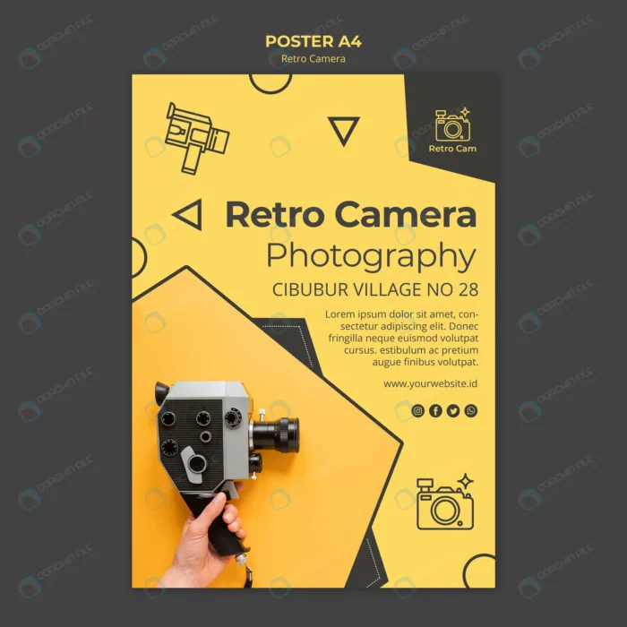 retro camera poster template crc552e0546 size17.37mb - title:قالب لایه باز پوستر سبک رترو - اورچین فایل - format:PSD - فتوشاپ - sku:crc552e0546 - keywords: p_id:82533