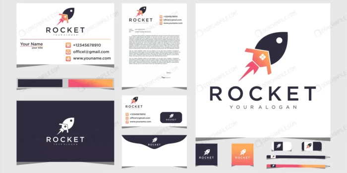 rockets home logos with stationery crc5d63cafd size1.31mb - title:قالب آماده کارت ویزیت با فرمت وکتور - اورچین فایل - format:EPS - وکتور - sku:crc5d63cafd - keywords: p_id:93777