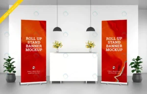 roll up banner stand mockup reception 2 crcf16960dd size61.61mb - title:Home - اورچین فایل - format: - sku: - keywords: p_id:18