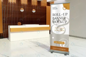 roll up standing banner mockup front reception de crc9469b6ec size24.62mb - title:Home - اورچین فایل - format: - sku: - keywords: p_id:18