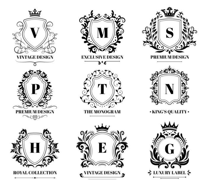 royal shields badges vintage ornament luxury logo crc89717568 size3.06mb - title:مجموعه بج سلطنتی قدیمی و لاکچری - اورچین فایل - format:EPS - وکتور - sku:crc89717568 - keywords: p_id:38383