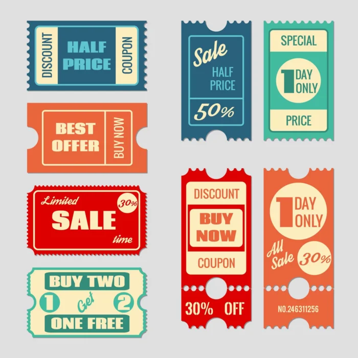 sale tickets vector collection coupon and buy tag crc2e28a647 size727.47kb - title:مجموعه کوپن تبلیغاتی فروش و تخفیف - اورچین فایل - format:EPS - وکتور - sku:crc2e28a647 - keywords: p_id:36701
