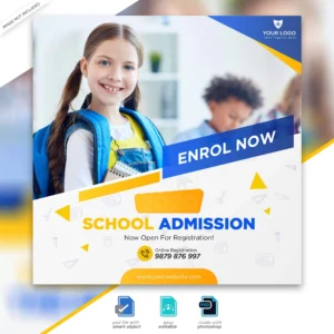 school admission marketing social media post square flyer template 1 - title:Home - اورچین فایل - format: - sku: - keywords: p_id:18