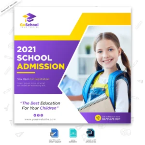 school admission marketing social media post square flyer template - title:Home - اورچین فایل - format: - sku: - keywords: p_id:18