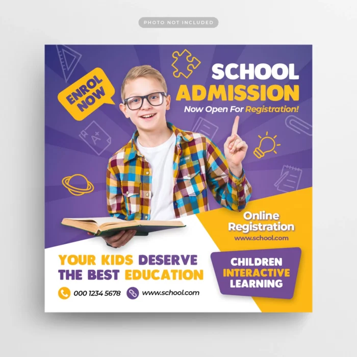 school education admission social media banner fl crc4e1c9956 size2.42mb - title:قالب لایه باز پست اینستاگرام با موضوع آموزش و تدریس آنلاین و مدرسه - اورچین فایل - format:PSD - فتوشاپ - sku:crc4e1c9956 - keywords: p_id:34182
