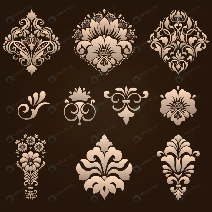 set damask ornamental elements crcec2ec042 size3.83mb - title:مجموعه پترن داماسک طرح گل - اورچین فایل - format:EPS - وکتور - sku:crcec2ec042 - keywords: p_id:53763