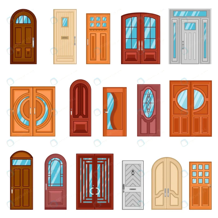 set detailed colorful front doors crc69b2bfdd size2.00mb - title:وکتور طراحی درب چوبی برای ساختمان - اورچین فایل - format:EPS - وکتور - sku:crc69b2bfdd - keywords: p_id:42515