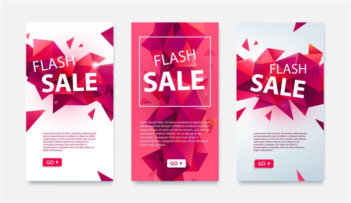 set geometric social media banners online shopping flash sale low poly facet red illustrations website mobile banners posters email designs ads promotion - title:دانلود 3 استوری اینستاگرامی پلی گان های سه بعدی ویژه پیام های اثرگذار در فرمت وکتور - اورچین فایل - format:EPS - وکتور - sku:4844 - keywords: p_id:30468