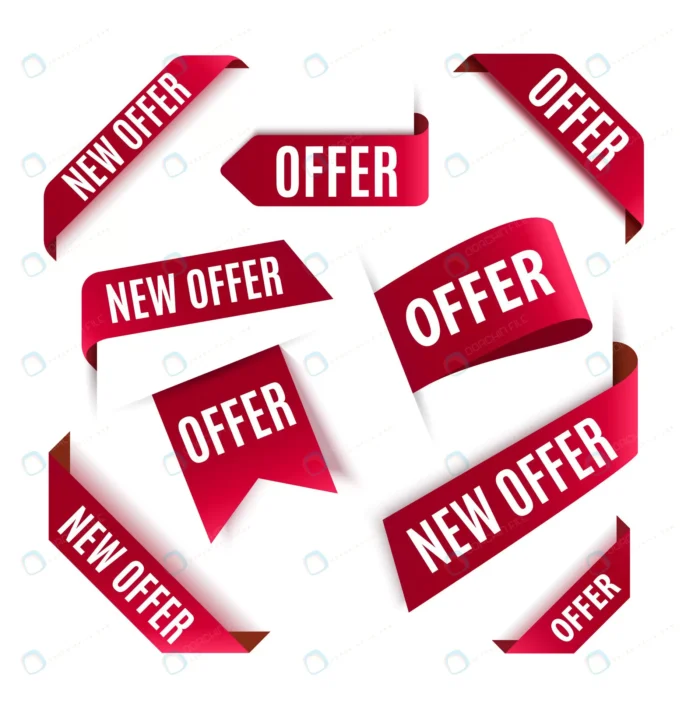 set offer tags vector red ribbons isolated crcf62335df size1.92mb - title:وکتور مجموعه تگ های روبان قرمز - اورچین فایل - format:EPS - وکتور - sku:crcf62335df - keywords: p_id:58791
