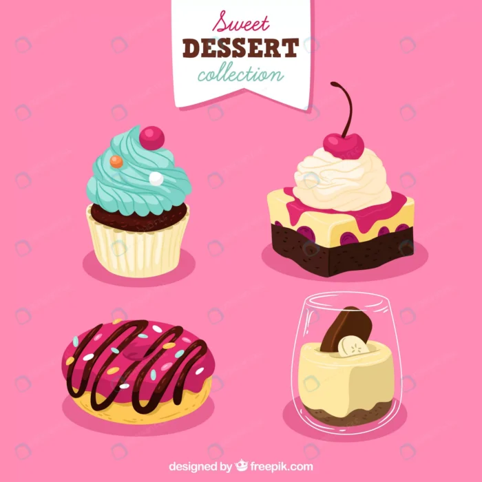 set sweet desserts hand drawn style crcea688616 size1.32mb - title:مجموعه وکتور کیک و دونات - اورچین فایل - format:EPS - وکتور - sku:crcea688616 - keywords: p_id:87773