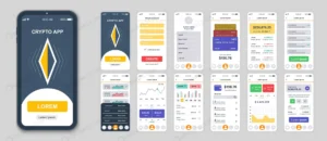 set ui ux gui screens cryptocurrency app flat des crc72fc3295 size4.25mb - title:Home - اورچین فایل - format: - sku: - keywords: p_id:18