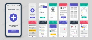 set ui ux gui screens medicine app flat design te crc148d4482 size4.91mb - title:Home - اورچین فایل - format: - sku: - keywords: p_id:18