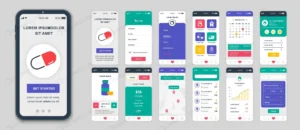 set ui ux gui screens medicine app flat design te crcda3be456 size3.94mb - title:Home - اورچین فایل - format: - sku: - keywords: p_id:18