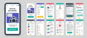 set ui ux gui screens social network app flat des crcde207bc4 size5.19mb - title:Home - اورچین فایل - format: - sku: - keywords: p_id:18