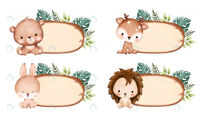 set wooden board with leaves baby animals crccdb1d72b size41.97mb - title:مجموعه وکتور حیوانات با کادر چوبی - اورچین فایل - format:EPS - وکتور - sku:crccdb1d72b - keywords: p_id:77813