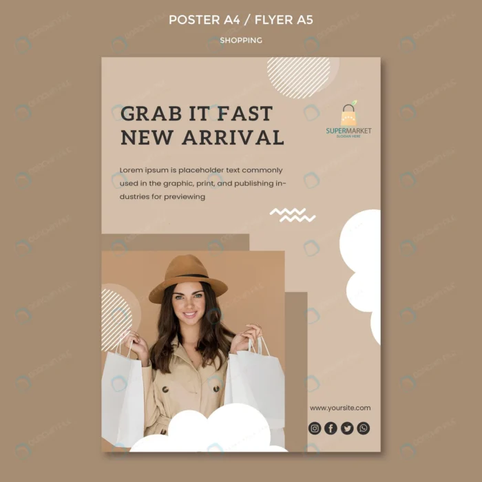 shopping new arrival poster template crc9a44262d size17.42mb - title:قالب آماده پوستر و فلایر با فرمت فتوشاپ - اورچین فایل - format:PSD - فتوشاپ - sku:crc9a44262d - keywords: p_id:82535