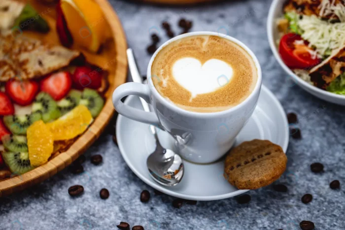 side view latte coffee with chocolate cookie coff crcc1139edd - title:عکس استوک فنجان قهوه لاته با کوکی - اورچین فایل - format:JPG - استوک - sku:crcc1139edd - keywords: p_id:35291