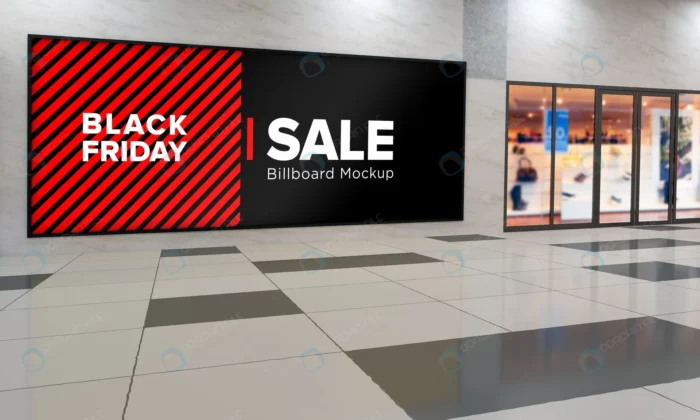 sign board wall mockup shopping center with black crc7db865a1 size52.46mb - title:موکاپ بیلبورد افقی در مرکز خرید - اورچین فایل - format:PSD - فتوشاپ - sku:crc7db865a1 - keywords: p_id:40879