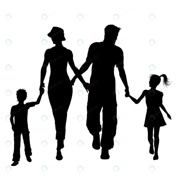 silhouettes family walking crc9134aa8f size0.45mb 1 - title:سیلوئت پدر، مادر و بچه های خردسال - اورچین فایل - format:EPS - وکتور - sku:crc9134aa8f - keywords: p_id:52234