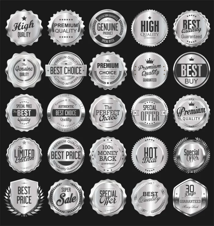silver retro vintage badges labels collection crc4cec7444 size3.54mb min - title:دانلود مجموعه برچسب تبلیغاتی - اورچین فایل - format:EPS - وکتور - sku:crc4cec7444 - keywords: p_id:36657