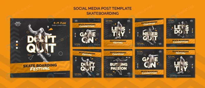 skateboarding instagram posts template with photo crc511cc689 size170.94mb - title:مجموعه قالب پست اینستاگرام مناسب ورزش - اورچین فایل - format:PSD - فتوشاپ - sku:crc511cc689 - keywords: p_id:41425