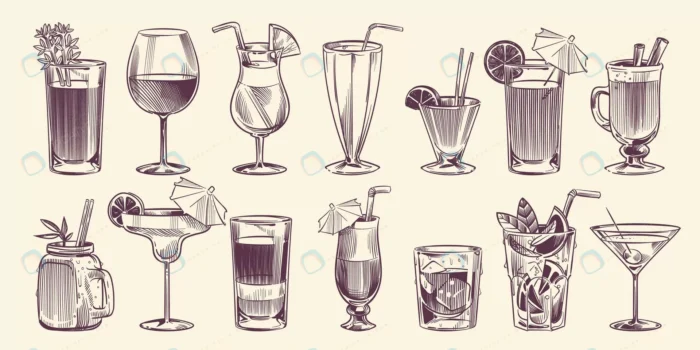 sketch cocktails hand drawn different cocktail se crc23a9cfbc size5.21mb - title:وکتور نقاشی مجموعه لیوان های کوکتل و نوشیدنی - اورچین فایل - format:EPS - وکتور - sku:crc23a9cfbc - keywords: p_id:52054