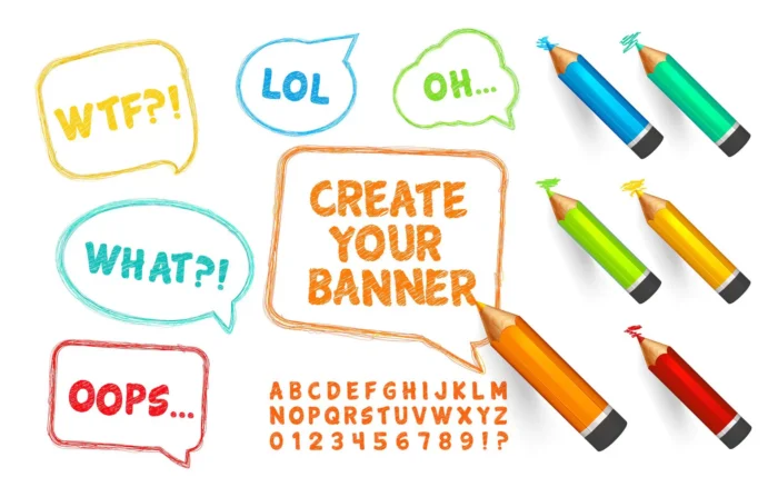speech bubbles pencils doodles font set scribble crce606b8e7 size12.45mb - title:دانلود قالب پیام طرح مداد رنگی - اورچین فایل - format:EPS - وکتور - sku:crce606b8e7 - keywords: p_id:39282