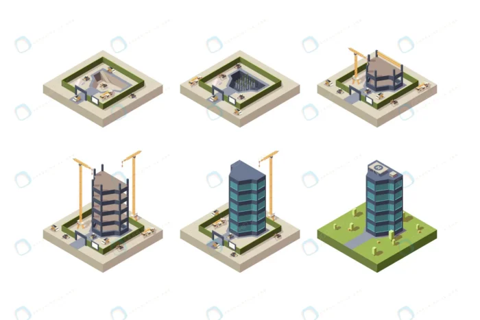 stage construction isometric high modern building crc1339b126 size3.2mb - title:وکتور مراحل ساخت ساختمان بلند مرتبه بصورت ایزومتریک - اورچین فایل - format:EPS - وکتور - sku:crc1339b126 - keywords: p_id:34781