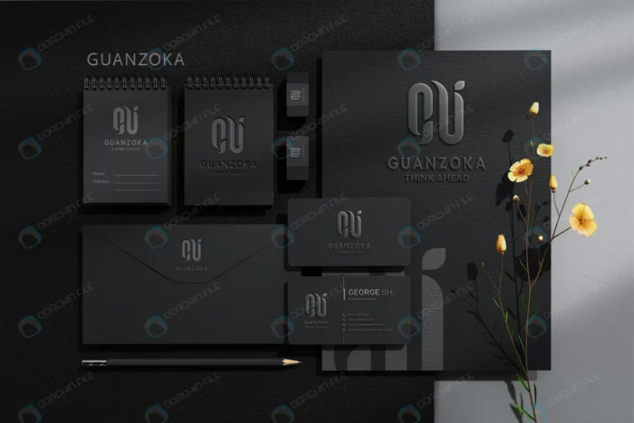 stationery branding corporate identity top view m crcabe6bfaf size82.68mb - title:موکاپ پک اداری مشکی - اورچین فایل - format:PSD - فتوشاپ - sku:crcabe6bfaf - keywords: p_id:83961