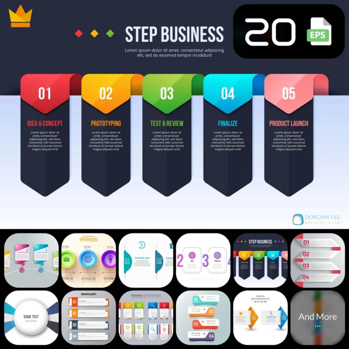 steps 20aa - title:کالکشن 20 اینفوگرافی مرحله ایی وکتور - اورچین فایل - format:EPS - وکتور - sku:crcv20step1 - keywords: p_id:39979