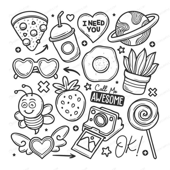 stickers hand drawn doodle crc771a6a95 size3.91mb - title:دودل آرت دوربین و زنبور عسل - اورچین فایل - format:EPS - وکتور - sku:crc771a6a95 - keywords: p_id:96851