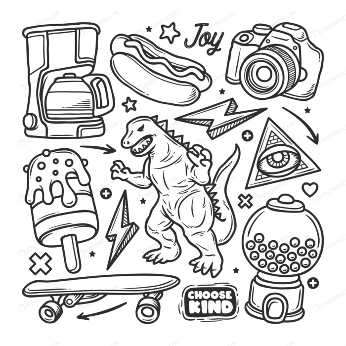stickers hand drawn doodle crcd050c984 size3.95mb - title:دودل آرت دوربین و اسکیت برد - اورچین فایل - format:EPS - وکتور - sku:crcd050c984 - keywords: p_id:96859