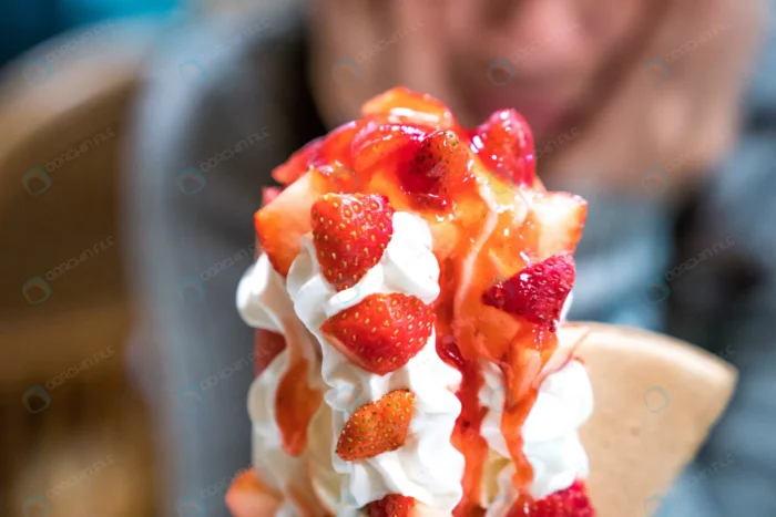 strawberry sundae tower ice cream with whip cream crc5e79fcb6 - title:دانلود عکس بستنی وانیلی با توت فرنگی - اورچین فایل - format:JPG - استوک - sku:crc5e79fcb6 - keywords: p_id:62420