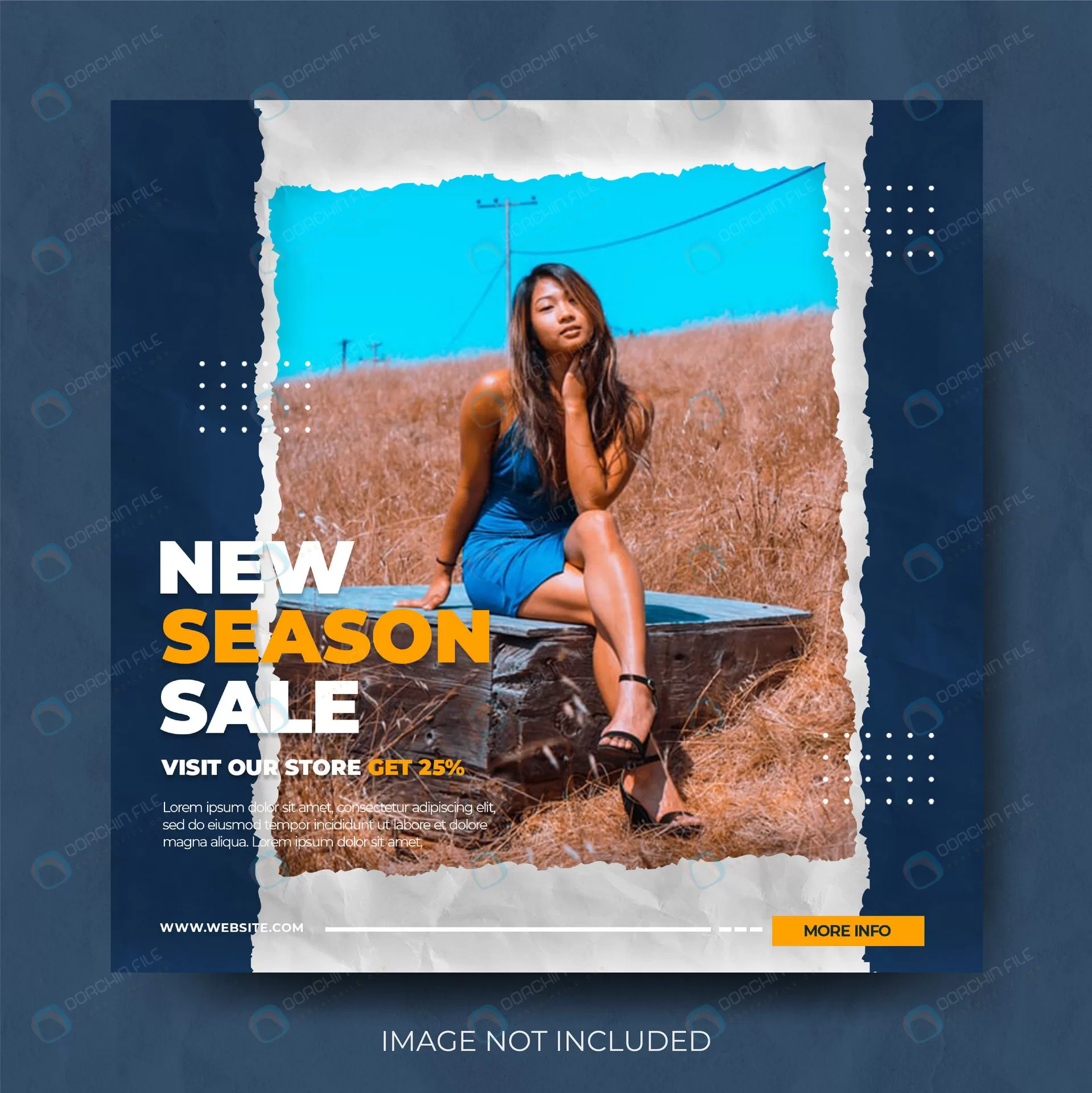 stylish blue torn paper fashion instagram post fe crc2f833c5d size10.9mb 1 - title:قالب لایه باز پست اینستاگرام ویژه فروش محصولات جدید - اورچین فایل - format:PSD - فتوشاپ - sku:crc2f833c5d - keywords: p_id:46066