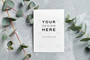 stylish greeting card mockup with eucalyptus twig crc6496abf7 size75.41mb - title:Home - اورچین فایل - format: - sku: - keywords: p_id:18