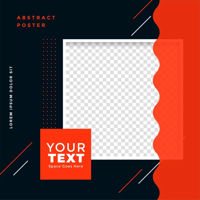 stylish social media post template with image space - title:دانلود وکتور پست اینستاگرامی با حاشیه موج دار نارنجی و پس زمینه سرمه ای تیره - اورچین فایل - format:EPS - وکتور - sku:4734 - keywords: p_id:30362
