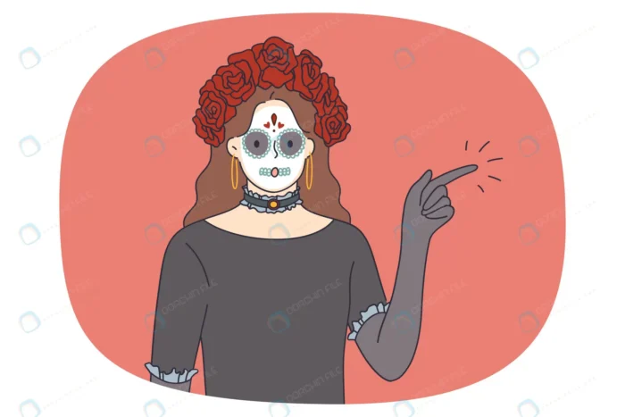 sugar skull woman costume point with finger recomm rnd534 frp23791267 - title:وکتور خانم با آرایش ترسناک در حال اشاره - اورچین فایل - format:EPS - وکتور - sku:frp23791267 - keywords: p_id:73015