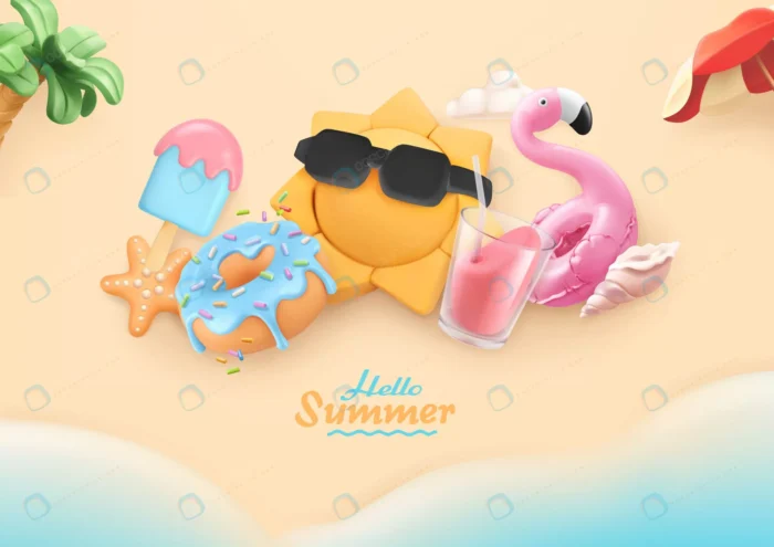 summer beach holiday 3d card with sea sun donut i crc5839b466 size9.61mb - title:پس زمینه کارتونی تابستانه با فرمت وکتور - اورچین فایل - format:EPS - وکتور - sku:crc5839b466 - keywords: p_id:59609