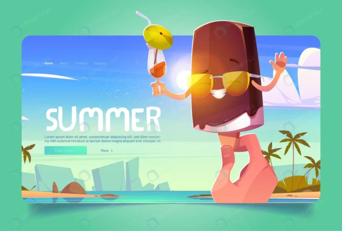 summer ice cream cartoon landing page hand holdin crc3ddc166c size9.10mb - title:لندینگ پیج وکتور با موضوع تابستان - اورچین فایل - format:EPS - وکتور - sku:crc3ddc166c - keywords: p_id:42742
