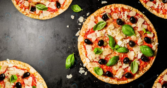 traditional italian pizzas dark table crc8d43b238 - title:تصویر استوک پیتزا سنتی از نمای تاپ - اورچین فایل - format:JPG - استوک - sku:crc8d43b238 - keywords: p_id:62293