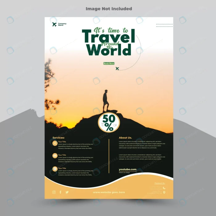 travel flyer template rnd320 frp30285873 - title:قالب آماده فلایر آژانس مسافرتی با تخفیف 50 درصد - اورچین فایل - format:EPS - وکتور - sku:frp30285873 - keywords: p_id:72689