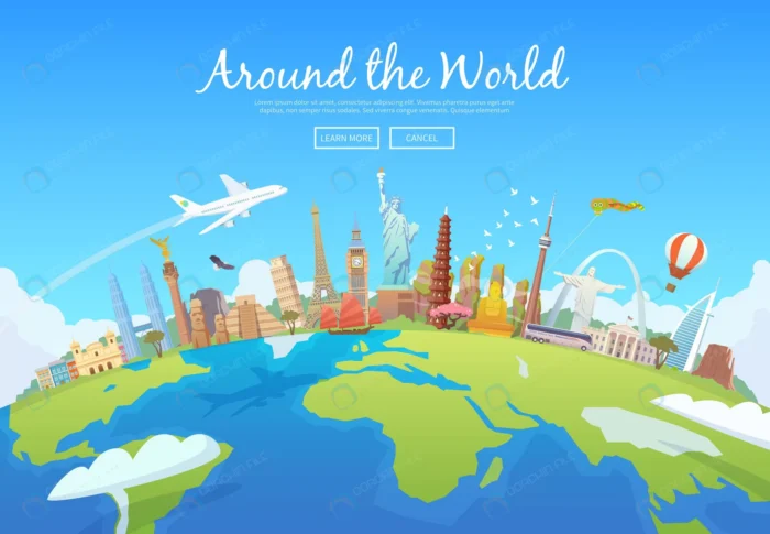 travel world road trip tourism landmarks globe co crccbaedc52 size4.13mb - title:وکتور جاذبه های توریستی دنیا با موضوع سفر دور دنیا - اورچین فایل - format:EPS - وکتور - sku:crccbaedc52 - keywords: p_id:58237