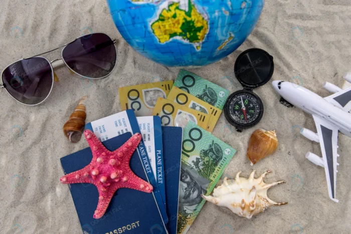 travelling concept with australian dollar passport rnd985 frp15769358 - title:تصویر المان های گردشگری و مسافرت - اورچین فایل - format:JPG - استوک - sku:frp15769358 - keywords: p_id:72775