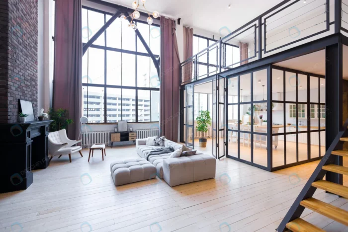 trendy modern design two level apartment with lar crc2df08d03 - title:نمای داخلی آپارتمان دو طبقه ای شیشه ای - اورچین فایل - format:JPG - استوک - sku:crc2df08d03 - keywords: p_id:41803