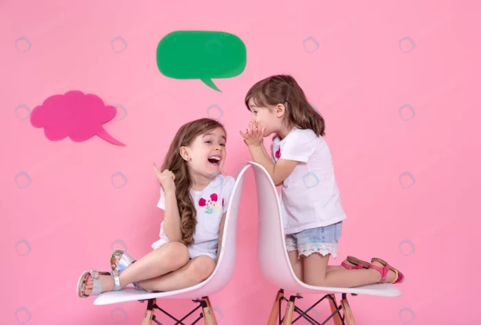 two little girls colored wall with speech icons crc6b23256d - title:استوک حباب گفتگو با کاراکتر دختر - اورچین فایل - format:JPG - استوک - sku:crc6b23256d - keywords: p_id:39356