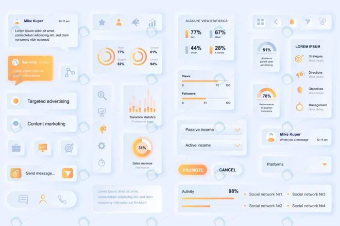 user interface elements social media marketing mo crcb89e2fd3 size3.75mb - title:رابط کاربری نئومورفیسم با تم نارنجی - اورچین فایل - format:EPS - وکتور - sku:crcb89e2fd3 - keywords: p_id:88801