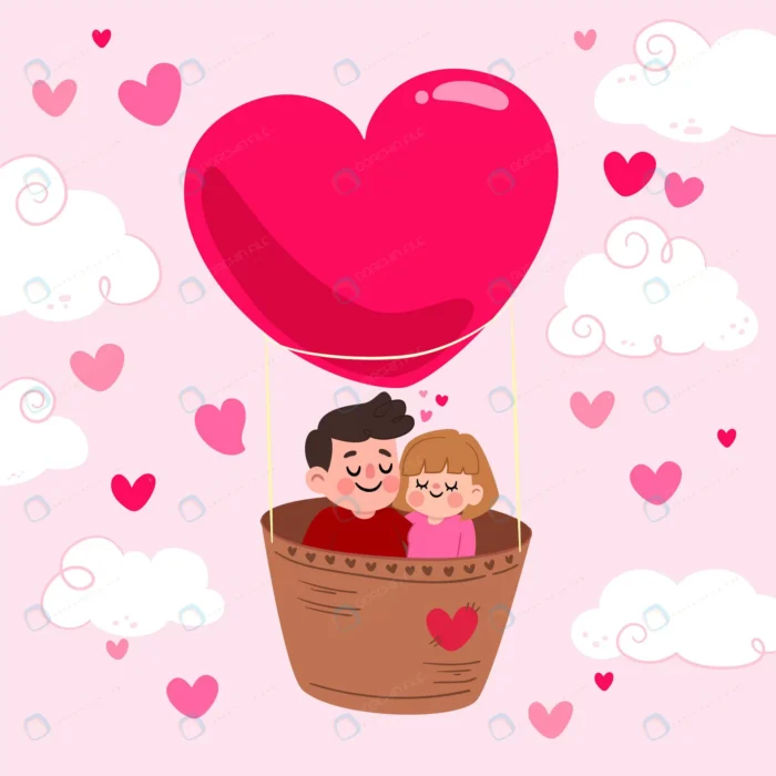 valentine s day background with couple hot air ba crc33e76e60 size942.25kb - title:کارت پستال ولنتاین با کاراکتر بالن - اورچین فایل - format:EPS - وکتور - sku:crc33e76e60 - keywords: p_id:33068
