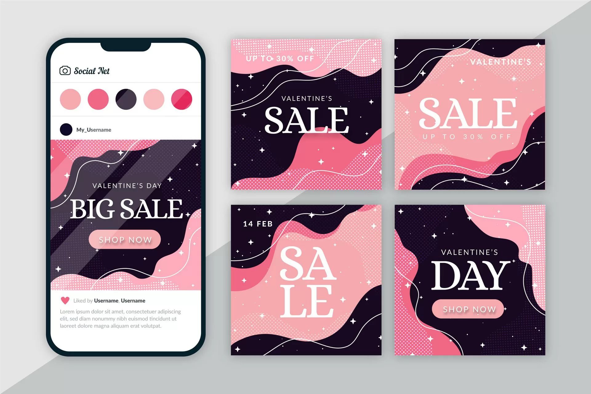 valentine s day sale instagram post set 3 crcb78c4cc7 size4.48mb - title:دانلود وکتور پست اینستاگرام ویژه فروش ولنتاین - اورچین فایل - format:EPS - وکتور - sku:crcb78c4cc7 - keywords: p_id:34437