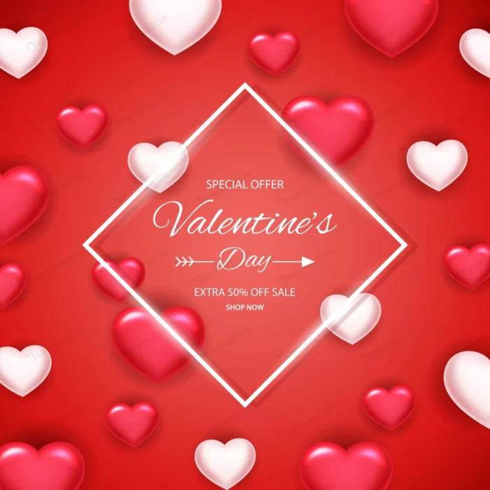 valentines day sale background with balloons hear crc4346b198 size4.16mb - title:فروش ویژه ولنتاین با قلب های 3 بعدی - اورچین فایل - format:EPS - وکتور - sku:crc4346b198 - keywords: p_id:100589